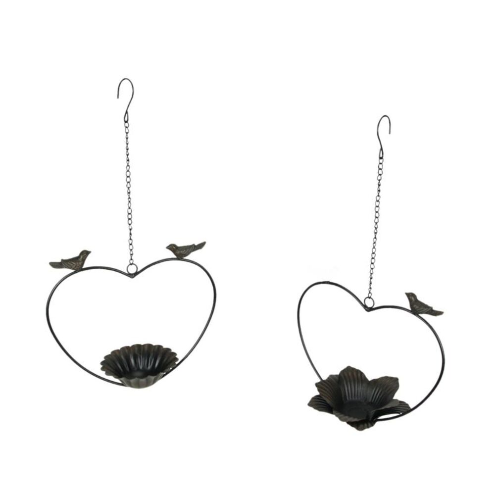 Set of 2 Rustic Metal Bird Hanging Planter Succulent Flower Basket Home Decor